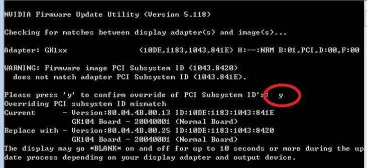 Media asset in full size related to 3dfxzone.it news item entitled as follows: ASUS: le GeForce GTX 660 Ti DirectCU II pi veloci con un bios update | Image Name: news18004_NVIDIA-Firmware-Update-Utility-NVFlash_1.jpg