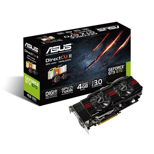 Media asset in full size related to 3dfxzone.it news item entitled as follows: ASUS introduce la video card GeForce GTX 670 DirectCU II 4GB | Image Name: news18175_ASUS-GeForce-GTX-670-DirectCU-II_2.jpg