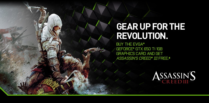 Media asset in full size related to 3dfxzone.it news item entitled as follows: EVGA regala Assassin's Creed III agli acquirenti di una GTX 650 Ti | Image Name: news18297_promozione-evga_1.jpg