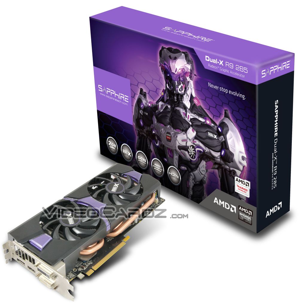 Immagine pubblicata in relazione al seguente contenuto: Prime foto della video card Radeon R9 285 Dual-X di Sapphire | Nome immagine: news21478_Sapphire-Radeon-R9-285-Dual-X_2.jpg