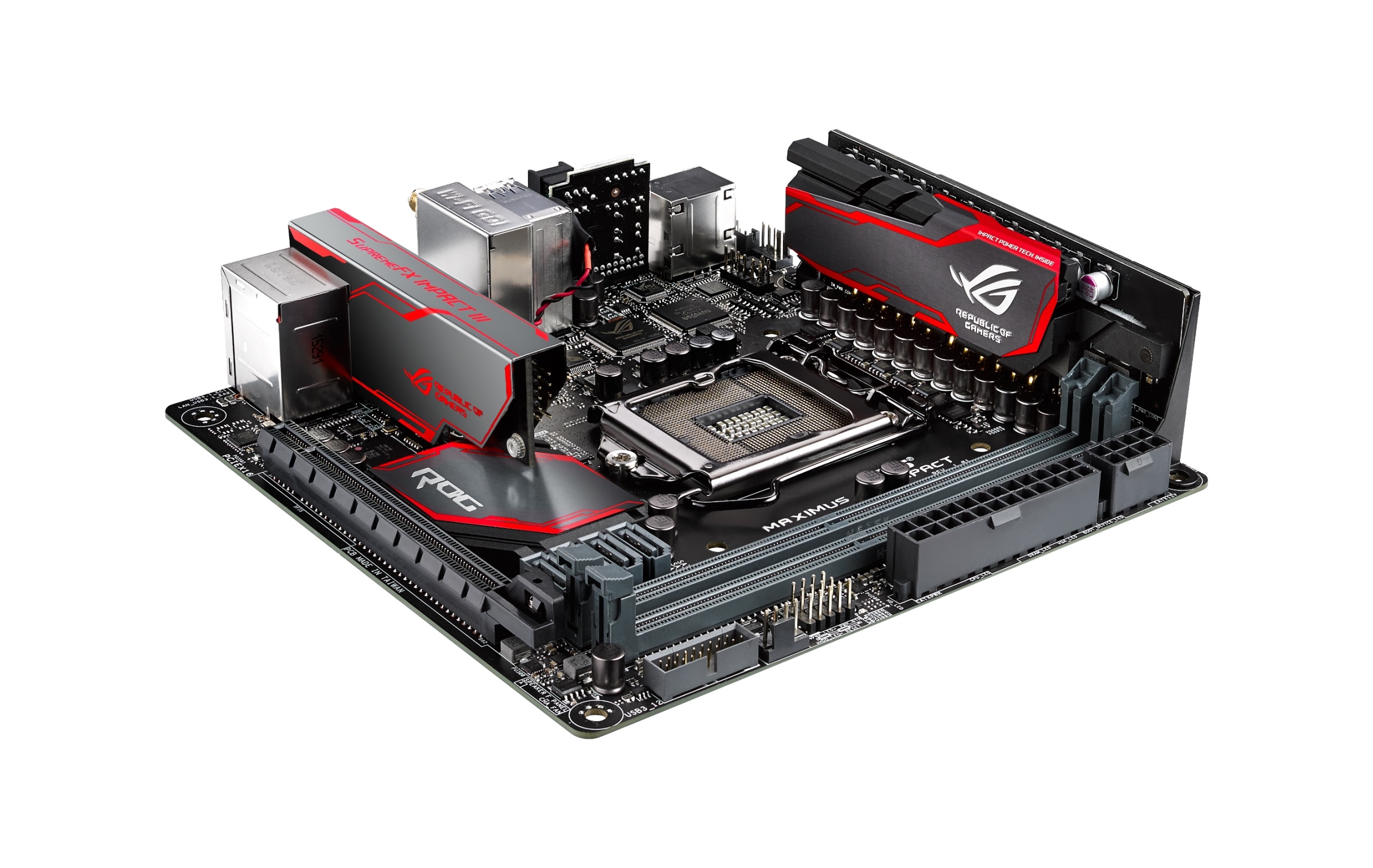 Media asset in full size related to 3dfxzone.it news item entitled as follows: ASUS lancia la motherboard gaming-oriented ROG Maximus VIII Impact | Image Name: news23195_ASUS-Maximus-VIII-Impact_3D_1.jpg