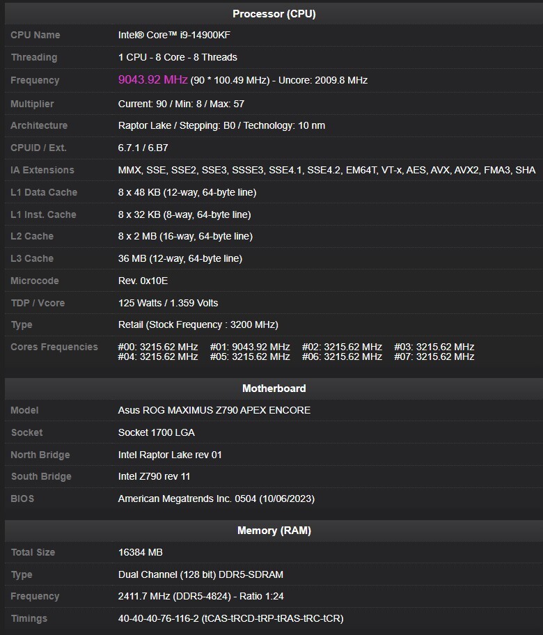 Media asset in full size related to 3dfxzone.it news item entitled as follows: Extreme Overclocking: le CPU Intel Core i9-14900KF oltre i 9GHz con elio liquido | Image Name: news34947_Intel-Core-i9-14900KF_2.jpg