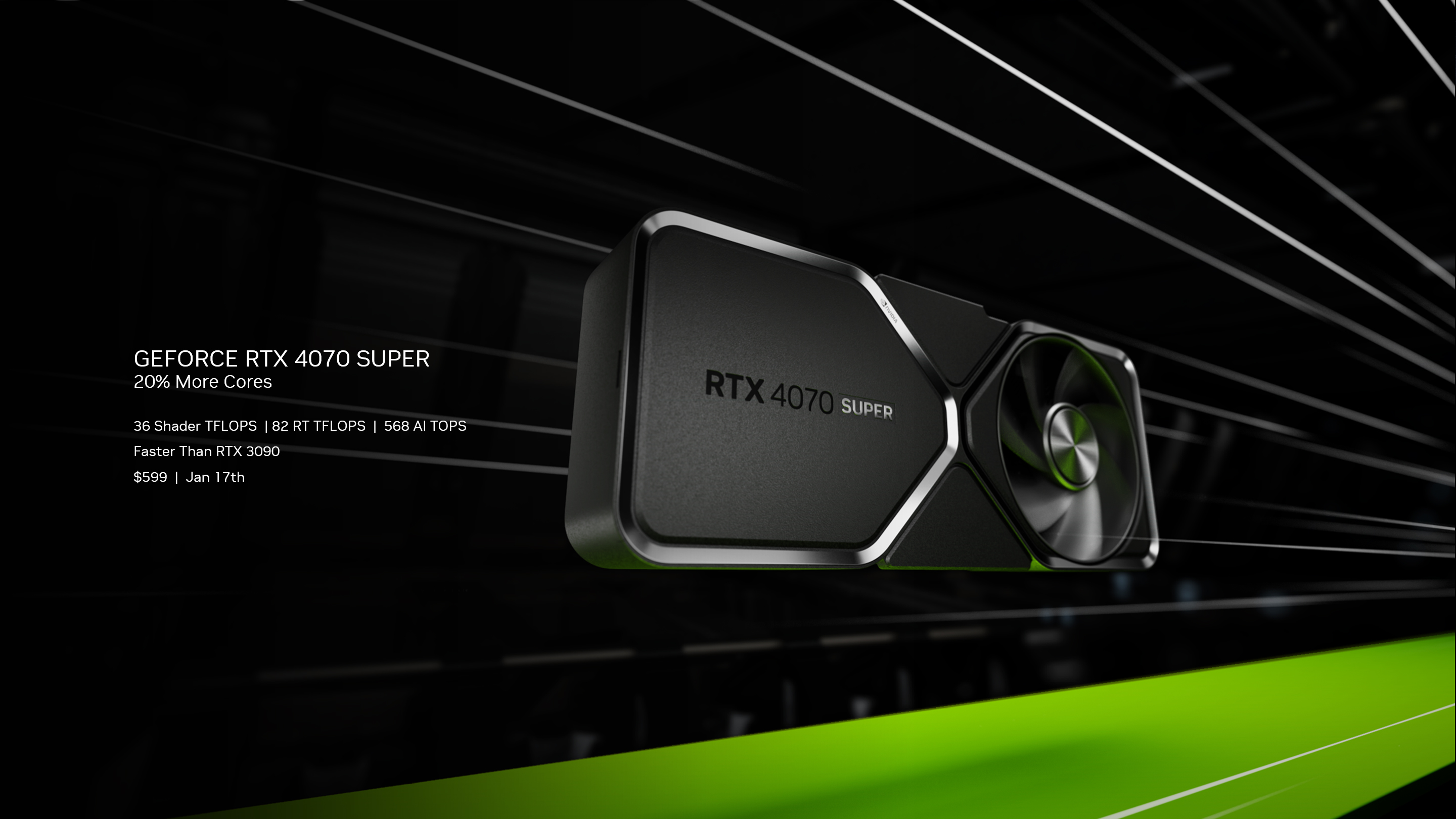 Media asset in full size related to 3dfxzone.it news item entitled as follows: NVIDIA corregge le specifiche condivise della video card GeForce RTX 4070 SUPER | Image Name: news35211_NVIDIA_GeForce-RTX-4070-SUPER_1.jpg