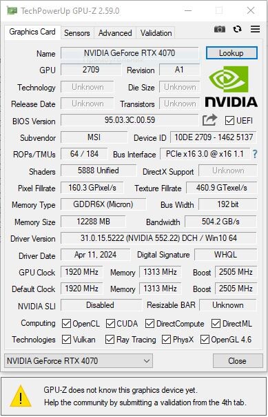 Media asset in full size related to 3dfxzone.it news item entitled as follows: Le GeForce RTX 4070 con GPU AD103 esistono e la conferma arriva da GPU-Z | Image Name: news35545_GPU-Z_AD103_RTX-4070_1.jpg