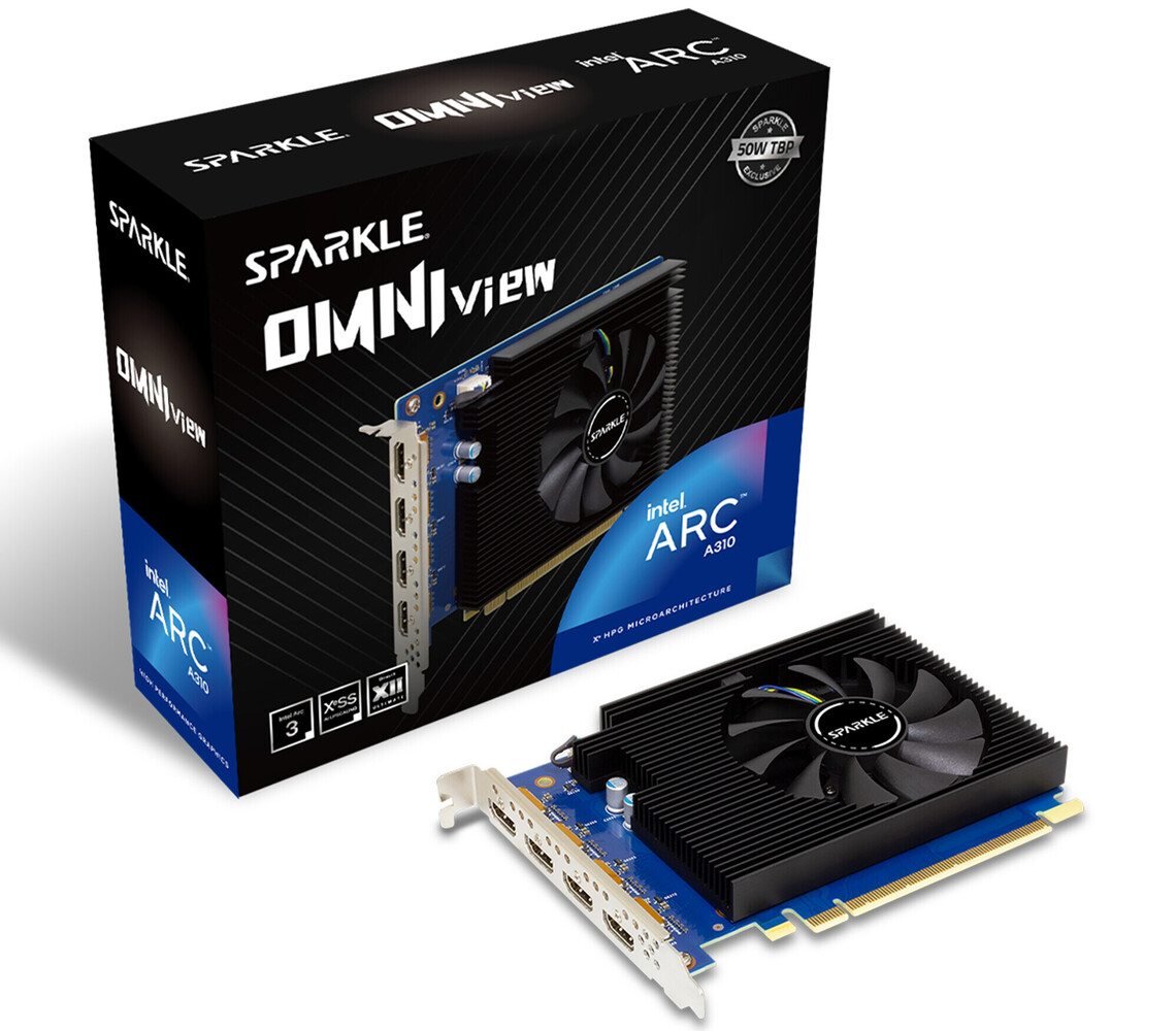 Immagine pubblicata in relazione al seguente contenuto: Sparkle introduce la video card Arc A310 OmniView che supporta 4 display 4K | Nome immagine: news36178_Sparkle-Arc-A310-OmniView_3.jpg