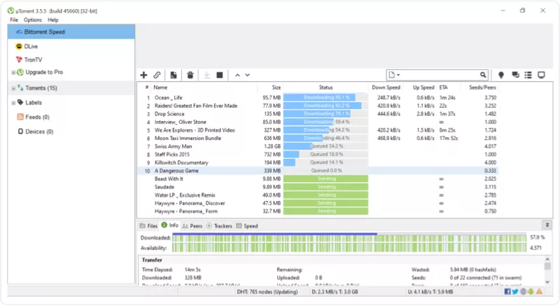 Immagine pubblicata in relazione al seguente contenuto: File Sharing & Bittorrent Client Utilities: Torrent Classic 3.6.0 build 47168 | Nome immagine: news36193_uTorrent_Screenshot_1.png