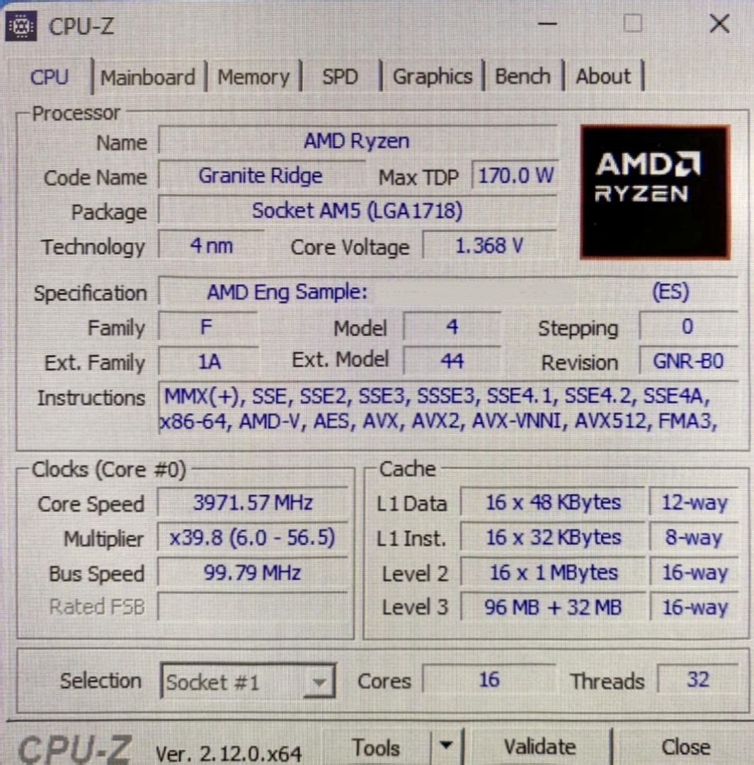 Immagine pubblicata in relazione al seguente contenuto: Le specifiche della CPU AMD Ryzen 9 9950X3D rivelate da uno screenshot di CPU-Z | Nome immagine: news36294_AMD-Ryzen_2.jpg